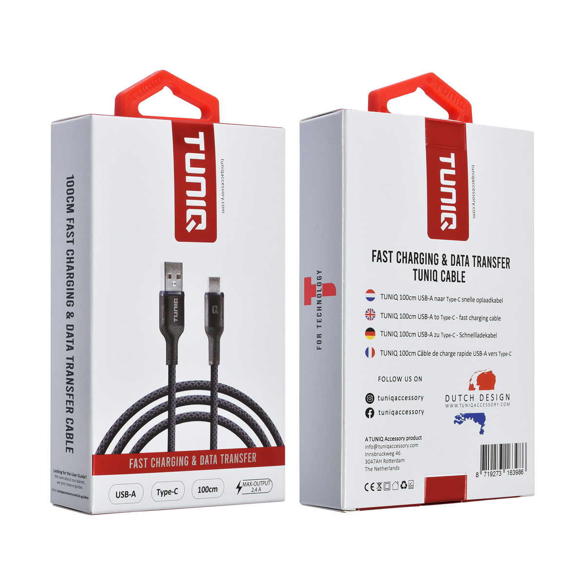 TUNIQ TUNIQ USB-A naar Lightning Kabel 100cm - Snelle oplaadkabel - Blauw, foto 2 van 2