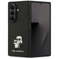 Karl Lagerfeld Galaxy Z Fold 7 Back-Cover hul - Saffiano Leather - Karl & Choupette Pin - Schwarz