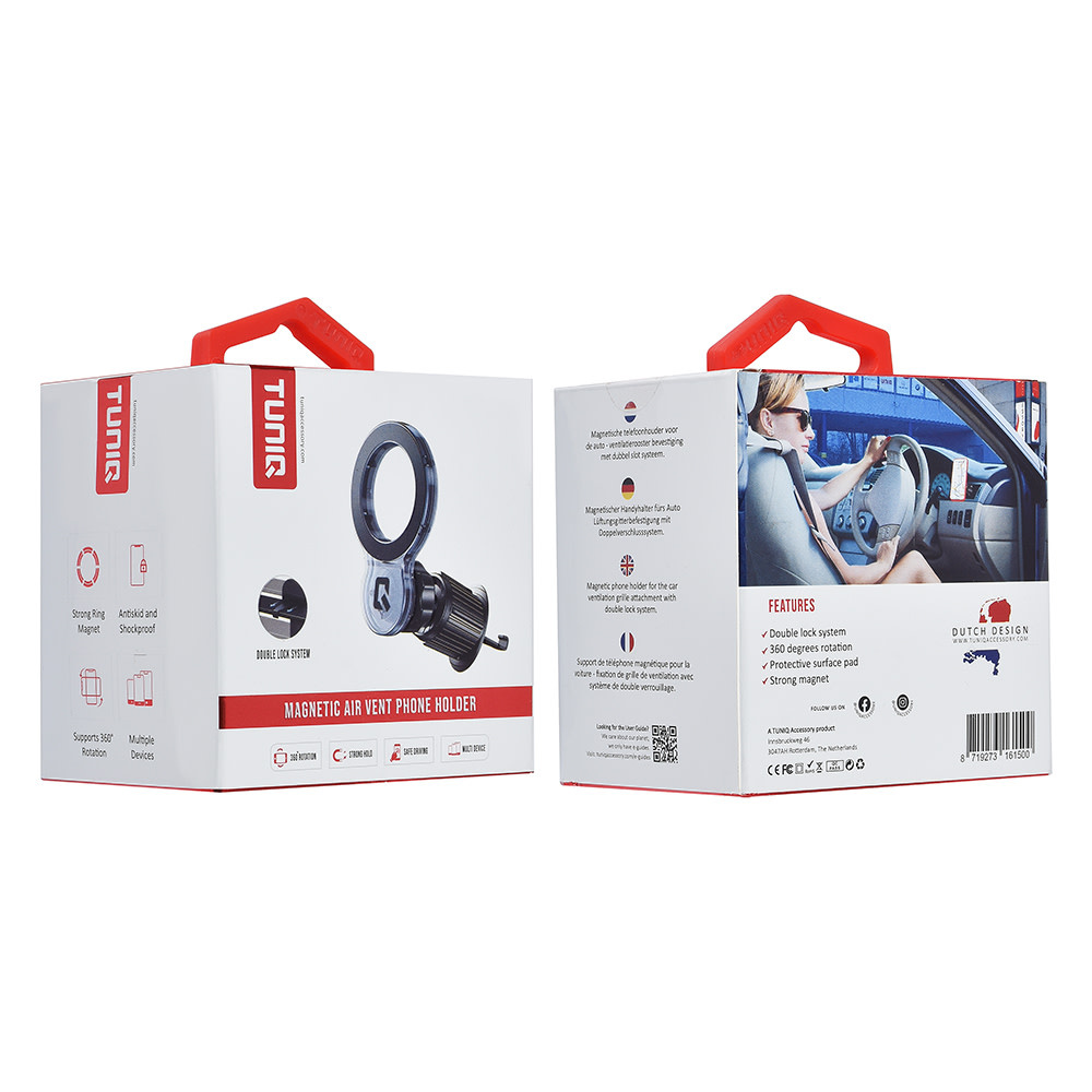TUNIQ TUNIQ Magnetische ventilatierooster Telefoonhouder - Magsafe Compatible - Double lock - Zwart, foto 4 van 4