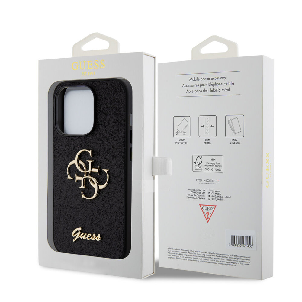 Guess Guess iPhone 15 Pro Backcover hoesje - Big 4G - Fixed Glitter - Zwart Guess Guess iPhone 15 Pro Backcover hoesje - Big 4G - Fixed Glitter - Zwart