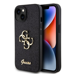 Guess iPhone 15 Backcover hoesje - Big 4G - Fixed Glitter - Zwart