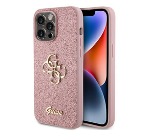 Guess Guess iPhone 15 Pro Max Backcover hoesje - Big 4G - Fixed Glitter - Roze Guess Guess iPhone 15 Pro Max Backcover hoesje - Big 4G - Fixed Glitter - Roze