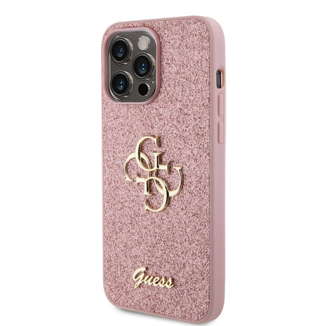 Guess Guess iPhone 15 Pro Max Backcover hoesje - Big 4G - Fixed Glitter - Roze Guess Guess iPhone 15 Pro Max Backcover hoesje - Big 4G - Fixed Glitter - Roze