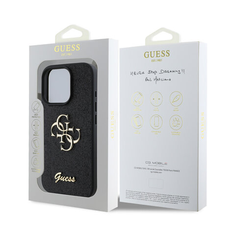 Guess Guess iPhone 16 Pro Back-Cover hul - Big 4G - Fixed Glitter - Schwarz Guess Guess iPhone 16 Pro Back-Cover hul - Big 4G - Fixed Glitter - Schwarz