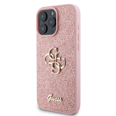 Guess Guess iPhone 16 Pro Backcover hoesje - Big 4G - Fixed Glitter - Roze Guess Guess iPhone 16 Pro Backcover hoesje - Big 4G - Fixed Glitter - Roze