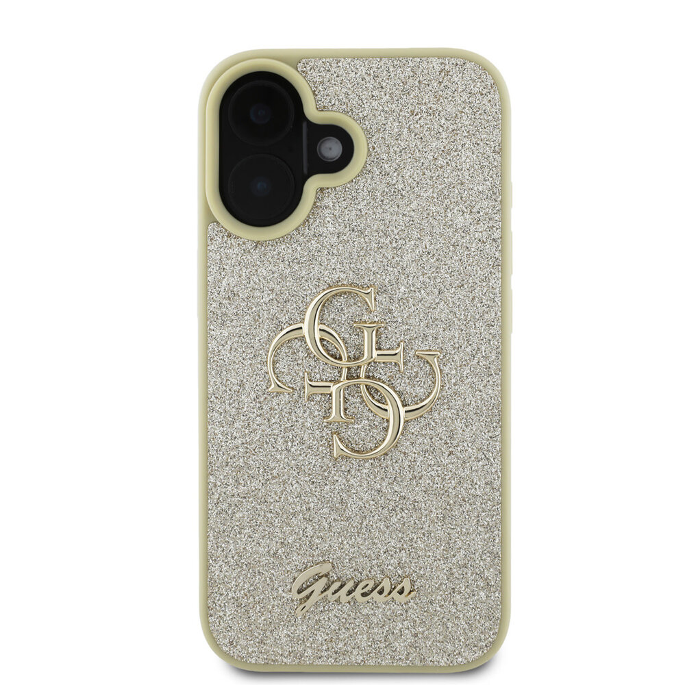 Guess Guess iPhone 16 Backcover hoesje - Big 4G - Fixed Glitter - Goud Guess Guess iPhone 16 Backcover hoesje - Big 4G - Fixed Glitter - Goud