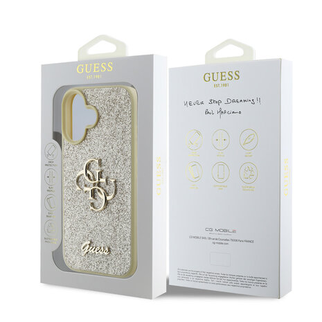 Guess Guess iPhone 16 Back cover coque - Big 4G - Fixed Glitter - Or Guess Guess iPhone 16 Back cover coque - Big 4G - Fixed Glitter - Or