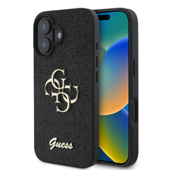 Guess iPhone 16 Back cover case - Big 4G - Fixed Glitter - Black