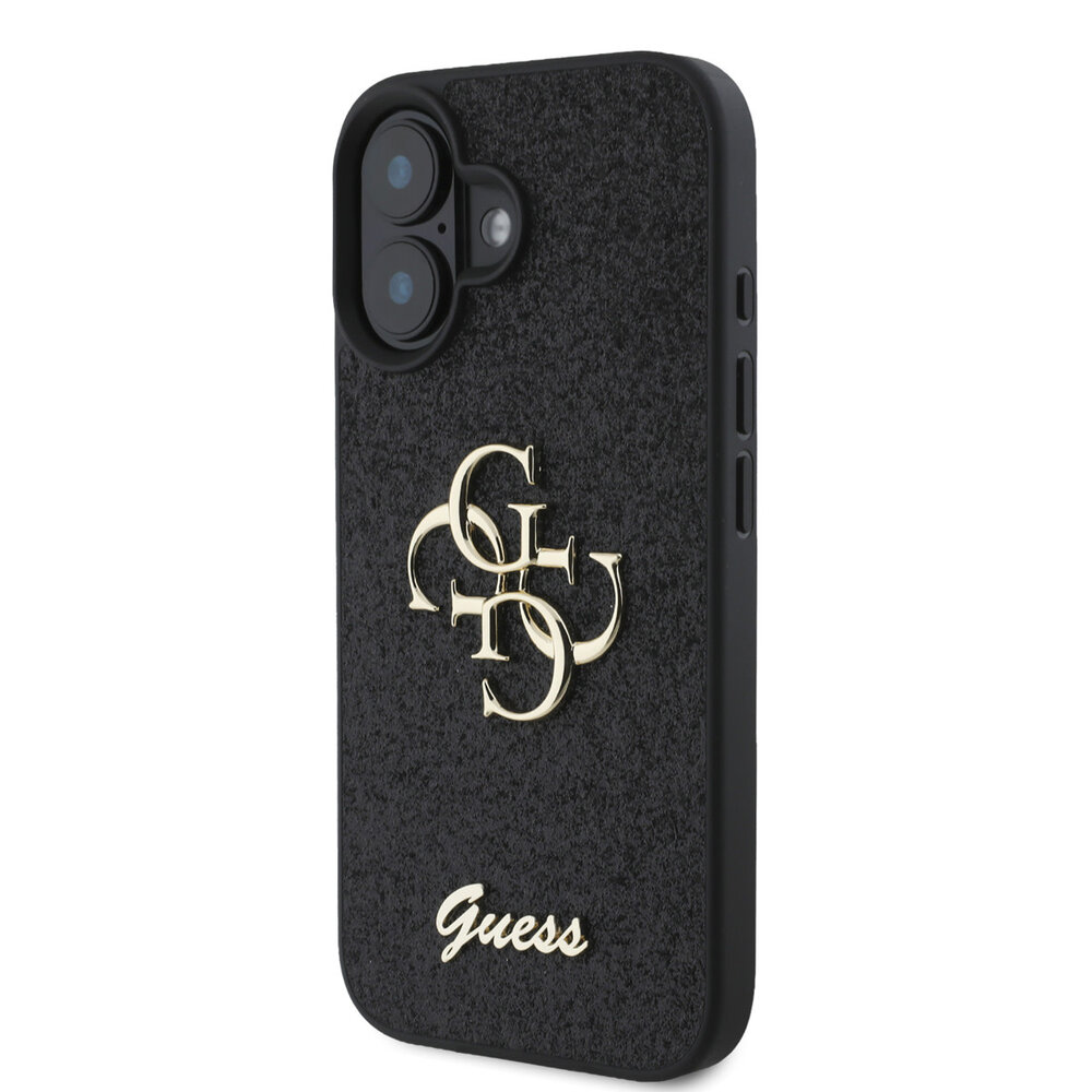 Guess Guess iPhone 16 Backcover hoesje - Big 4G - Fixed Glitter - Zwart Guess Guess iPhone 16 Backcover hoesje - Big 4G - Fixed Glitter - Zwart