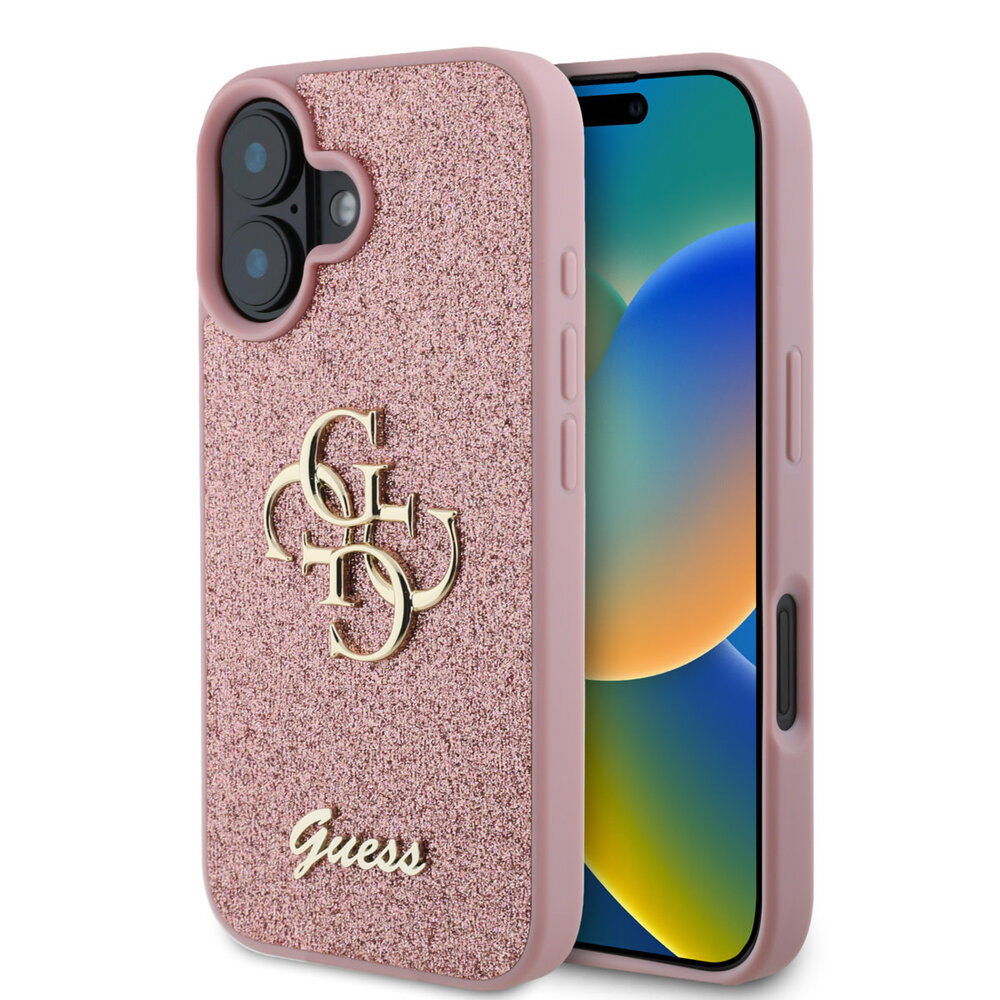 Guess Guess iPhone 16 Back-Cover hul - Big 4G - Fixed Glitter - Rosa Guess Guess iPhone 16 Back-Cover hul - Big 4G - Fixed Glitter - Rosa