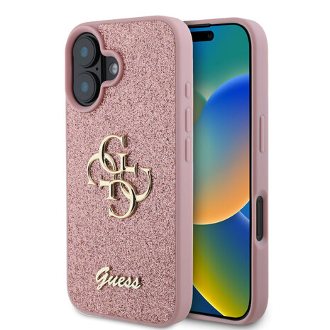 Guess Guess iPhone 16 Back cover case - Big 4G - Fixed Glitter - Pink Guess Guess iPhone 16 Back cover case - Big 4G - Fixed Glitter - Pink