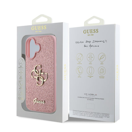 Guess Guess iPhone 16 Back-Cover hul - Big 4G - Fixed Glitter - Rosa Guess Guess iPhone 16 Back-Cover hul - Big 4G - Fixed Glitter - Rosa