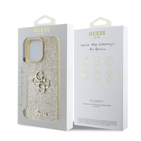 Guess Guess iPhone 16 Pro Max Back-Cover hul - Big 4G - Fixed Glitter - Gold Guess Guess iPhone 16 Pro Max Back-Cover hul - Big 4G - Fixed Glitter - Gold