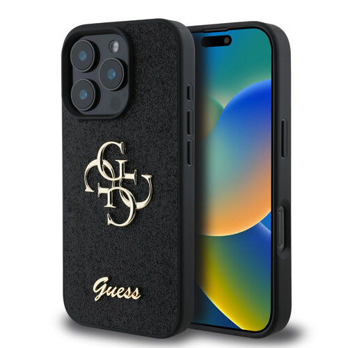 Guess Guess iPhone 16 Pro Max Back cover case - Big 4G - Fixed Glitter - Black