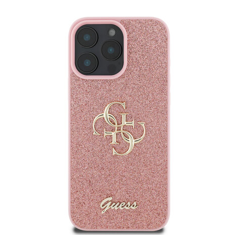 Guess Guess iPhone 16 Pro Max Backcover hoesje - Big 4G - Fixed Glitter - Roze Guess Guess iPhone 16 Pro Max Backcover hoesje - Big 4G - Fixed Glitter - Roze