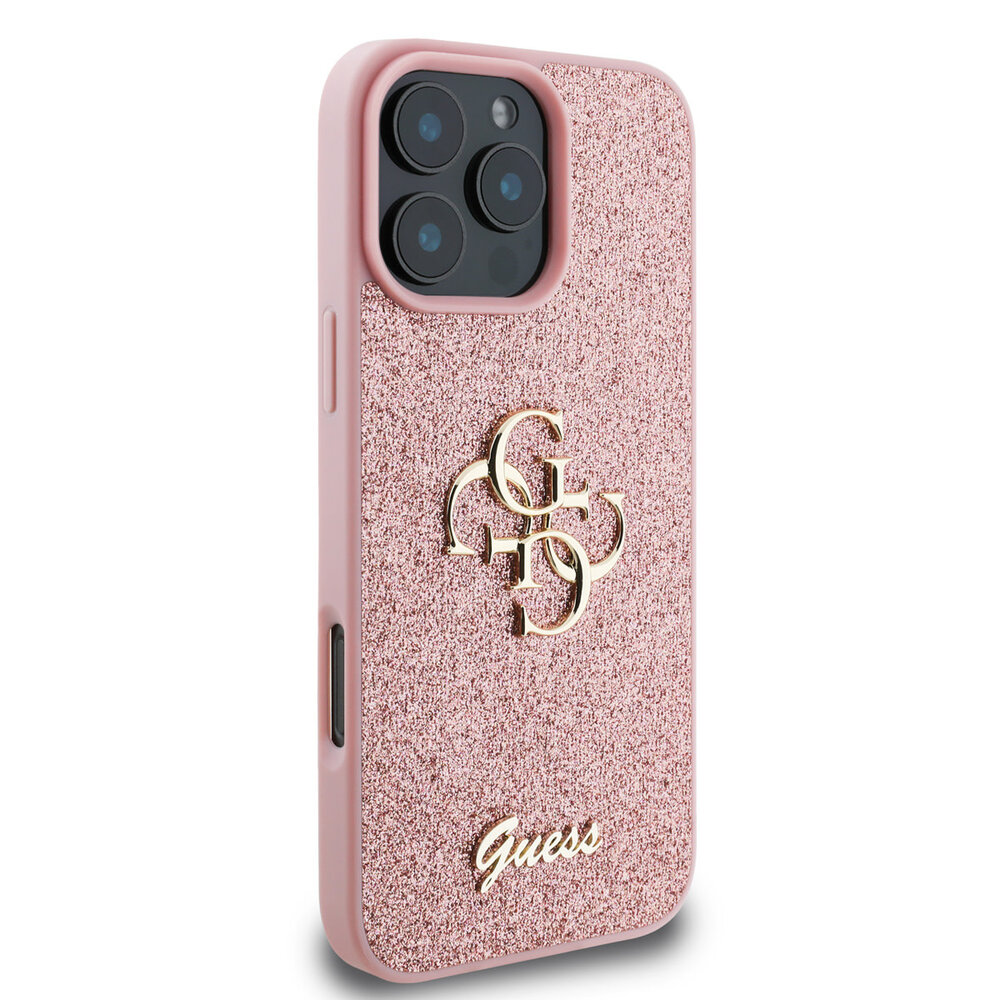 Guess Guess iPhone 16 Pro Max Backcover hoesje - Big 4G - Fixed Glitter - Roze Guess Guess iPhone 16 Pro Max Backcover hoesje - Big 4G - Fixed Glitter - Roze
