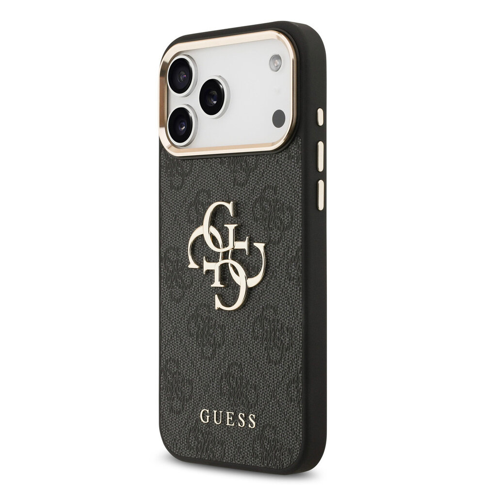 Guess Guess iPhone 17 Pro Max Back cover case - 4G - Big Metal Logo - Gold Edge - Black Guess Guess iPhone 17 Pro Max Back cover case - 4G - Big Metal Logo - Gold Edge - Black