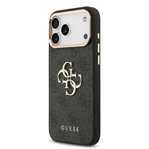 Guess Guess iPhone 17 Pro Max/iPhone 18 Pro Max Handyhülle 4G Großes Metalllogo Goldfarbener Rand - Schwarz