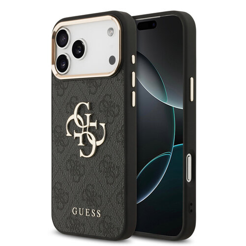 Guess Guess iPhone 17 Pro Max/iPhone 18 Pro Max Handyhülle 4G Großes Metalllogo Goldfarbener Rand - Schwarz
