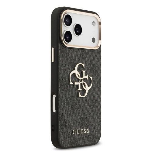 Guess Guess iPhone 17 Pro Max/iPhone 18 Pro Max Handyhülle 4G Großes Metalllogo Goldfarbener Rand - Schwarz