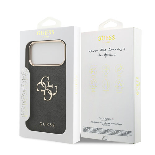 Guess Guess iPhone 17 Pro Max/iPhone 18 Pro Max Coque arrière 4G Grand logo métallique Bord doré - Noir
