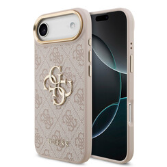 Guess iPhone 17 Air Back cover case - 4G - Big Metal Logo - Gold Edge - Pink