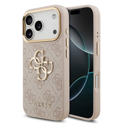 Guess iPhone 17 Pro/iPhone 18 Pro Backcoverhoesje - 4G - Groot metalen logo - Goudkleurige rand - Roze
