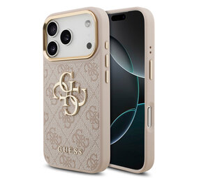 Guess Guess iPhone 17 Pro Back-Cover hul - 4G - Big Metal Logo - Gold Edge - Rosa Guess Guess iPhone 17 Pro Back-Cover hul - 4G - Big Metal Logo - Gold Edge - Rosa
