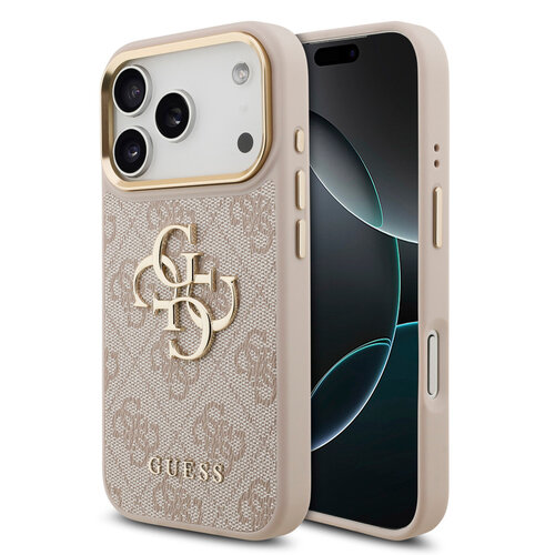 Guess Guess iPhone 17 Pro/iPhone 18 Pro Coque arrière 4G Grand logo métallique Bord doré - Rose