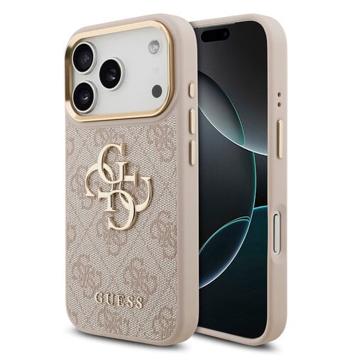 Guess Guess iPhone 17 Pro/iPhone 18 Pro Handyhülle 4G Großes Metalllogo Goldfarbener Rand - Rosa