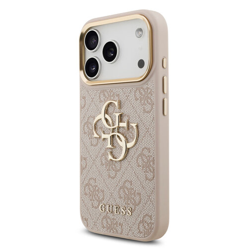 Guess Guess iPhone 17 Pro/iPhone 18 Pro Coque arrière 4G Grand logo métallique Bord doré - Rose
