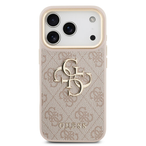 Guess Guess iPhone 17 Pro/iPhone 18 Pro Coque arrière 4G Grand logo métallique Bord doré - Rose
