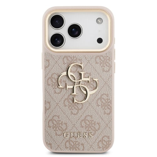 Guess Guess iPhone 17 Pro/iPhone 18 Pro Handyhülle 4G Großes Metalllogo Goldfarbener Rand - Rosa