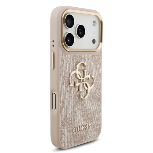 Guess Guess iPhone 17 Pro/iPhone 18 Pro Handyhülle 4G Großes Metalllogo Goldfarbener Rand - Rosa