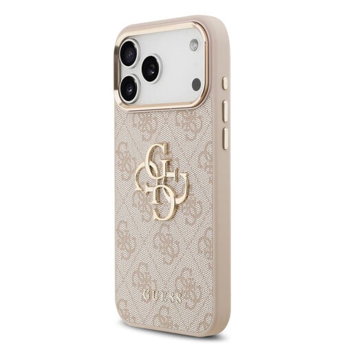 Guess Guess iPhone 17 Pro Max/iPhone 18 Pro Max Handyhülle 4G Großes Metalllogo Goldfarbener Rand - Rosa