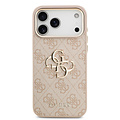 Guess Guess iPhone 17 Pro Max/iPhone 18 Pro Max Coque arrière 4G Grand logo métallique Bord doré - Rose