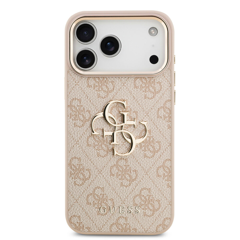 Guess Guess iPhone 17 Pro Max Back cover case - 4G - Big Metal Logo - Gold Edge - Pink Guess Guess iPhone 17 Pro Max Back cover case - 4G - Big Metal Logo - Gold Edge - Pink