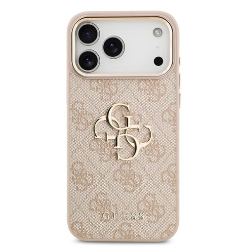 Guess Guess iPhone 17 Pro Max/iPhone 18 Pro Max Handyhülle 4G Großes Metalllogo Goldfarbener Rand - Rosa