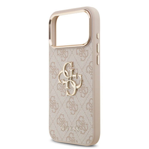 Guess Guess iPhone 17 Pro Max/iPhone 18 Pro Max Coque arrière 4G Grand logo métallique Bord doré - Rose