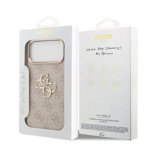 Guess Guess iPhone 17 Pro Max/iPhone 18 Pro Max Coque arrière 4G Grand logo métallique Bord doré - Rose