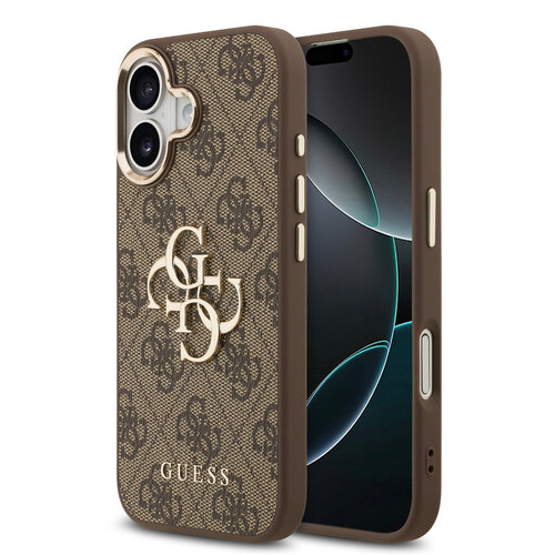 Guess Guess iPhone 17 Back cover case - 4G - Big Metal Logo - Gold Edge - Brown