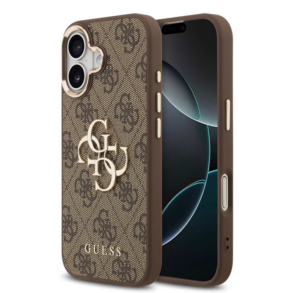 Guess Guess iPhone 17 Backcover hoesje - 4G - Big Metal Logo - Gold Edge - Bruin