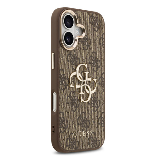 Guess Guess iPhone 17 Back cover case - 4G - Big Metal Logo - Gold Edge - Brown