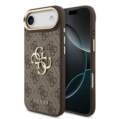Guess iPhone 17 Air Back-Cover hul - 4G - Big Metal Logo - Gold Edge - Braun