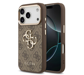 Guess Guess iPhone 17 Pro Back cover case - 4G - Big Metal Logo - Gold Edge - Brown Guess Guess iPhone 17 Pro Back cover case - 4G - Big Metal Logo - Gold Edge - Brown