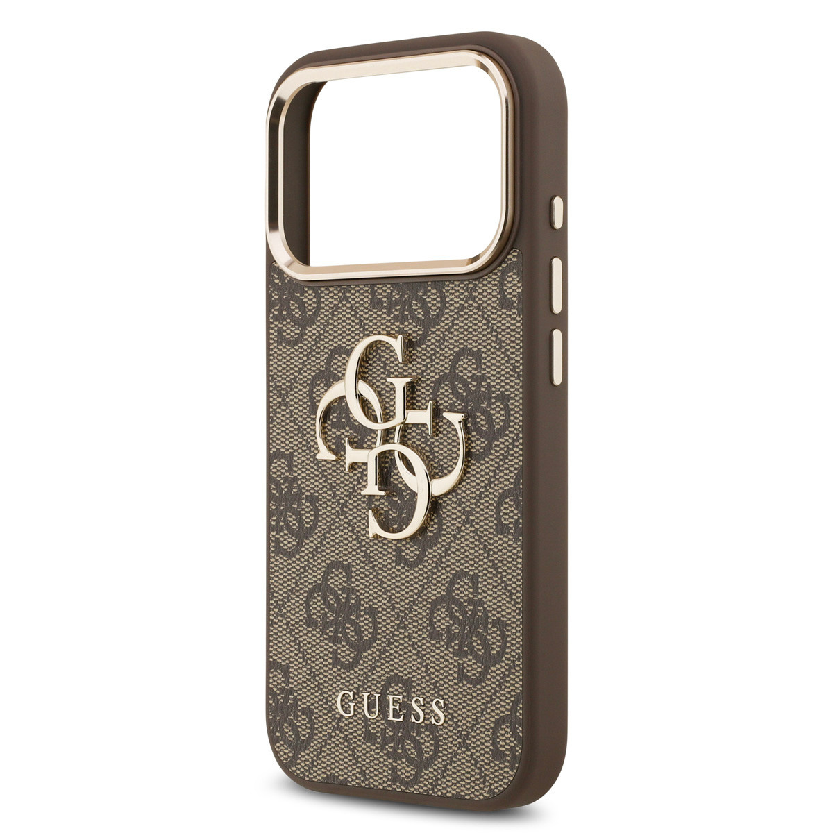 Guess Guess iPhone 17 Pro Max Backcover hoesje - 4G - Big Metal Logo - Gold Edge - Bruin, foto 5 van 6