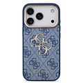 Guess Guess iPhone 17 Pro/iPhone 18 Pro Coque arrière 4G Grand logo métallique Bord doré - Bleu