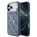 Guess Guess iPhone 17 Pro Max/iPhone 18 Pro Max Coque arrière 4G Grand logo métallique Bord doré - Bleu