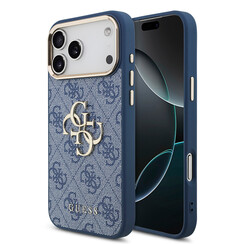 Guess iPhone 17 Pro Max Back cover case - 4G - Big Metal Logo - Gold Edge - Blue