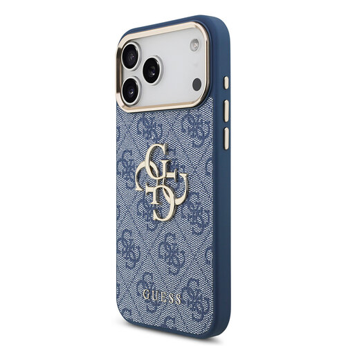 Guess Guess iPhone 17 Pro Max/iPhone 18 Pro Max Handyhülle 4G Großes Metalllogo Goldfarbener Rand - Blau